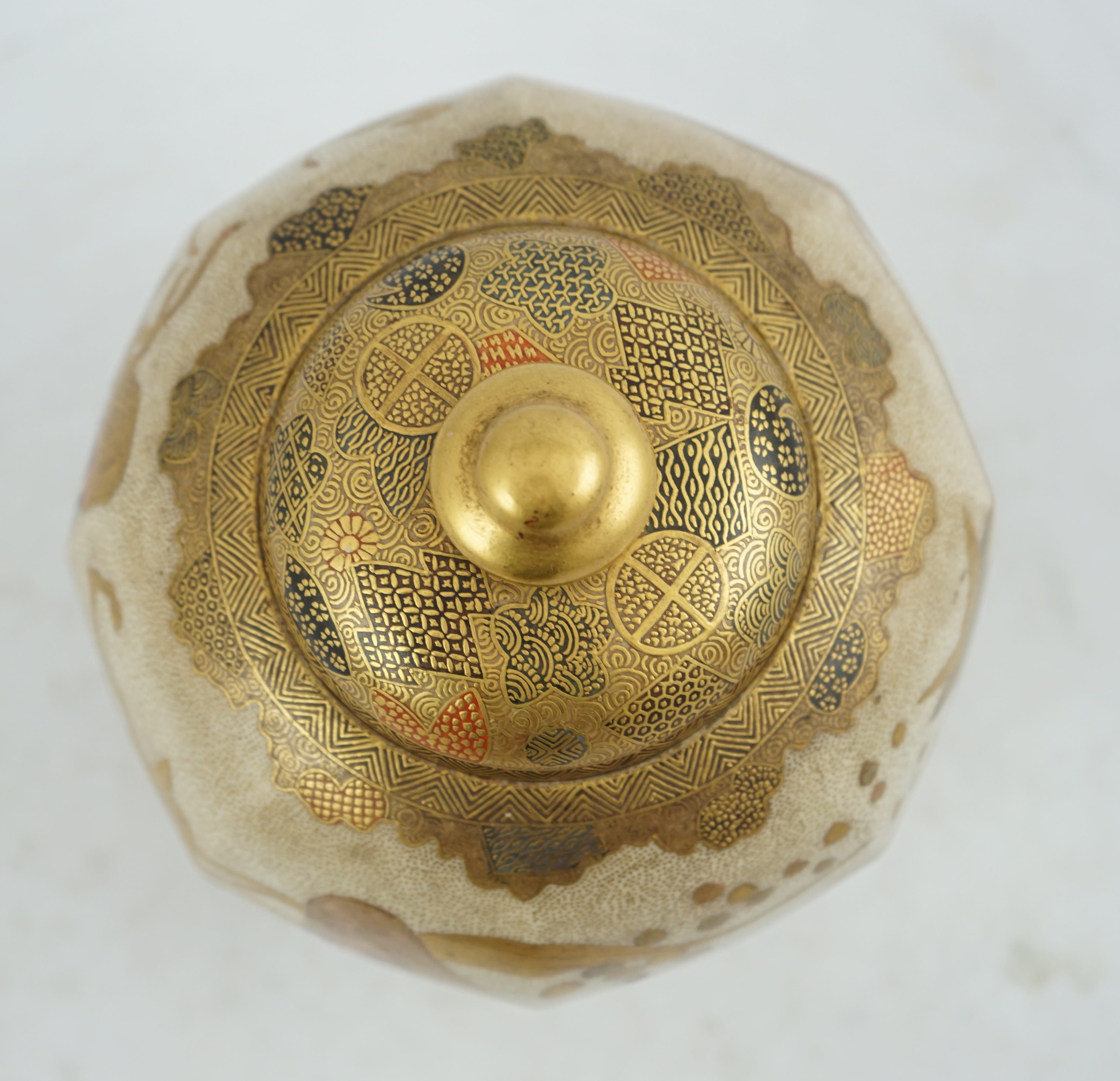 A Japanese Satsuma ‘Shichi-fuku-Jin’ octagonal jar and cover, Meiji period